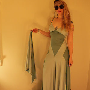 Vintage Maxi Prom Dress Blue Two Tone Symetrical